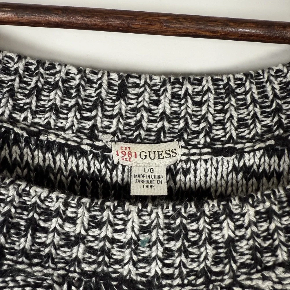 Guess Women's Cable Knit Sweater Black White Size Large Warm‎